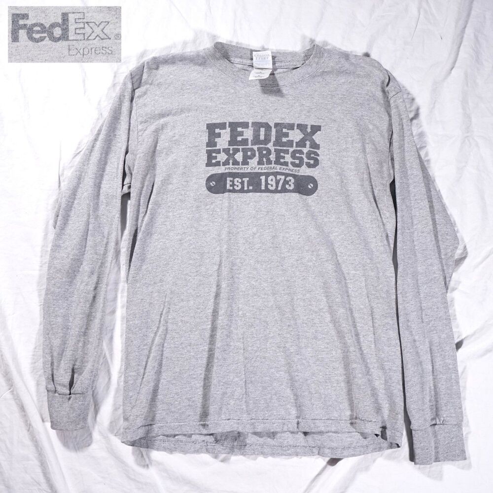 FedEx Express Vintage Long Sleeve T Shirt Gray Logo Graphic Mens Medium RARE